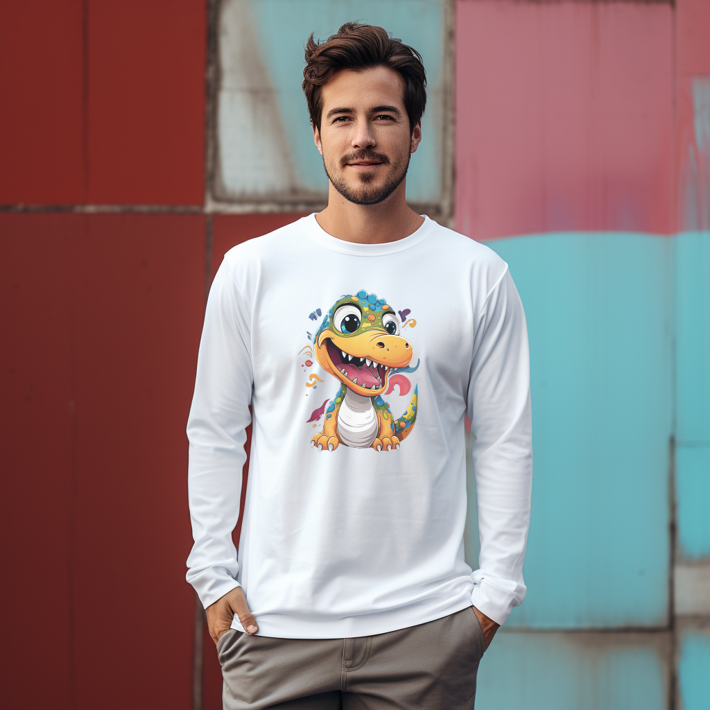 Funky Dino Smile Tee – Playful Unisex Long Sleeve T-Shirt