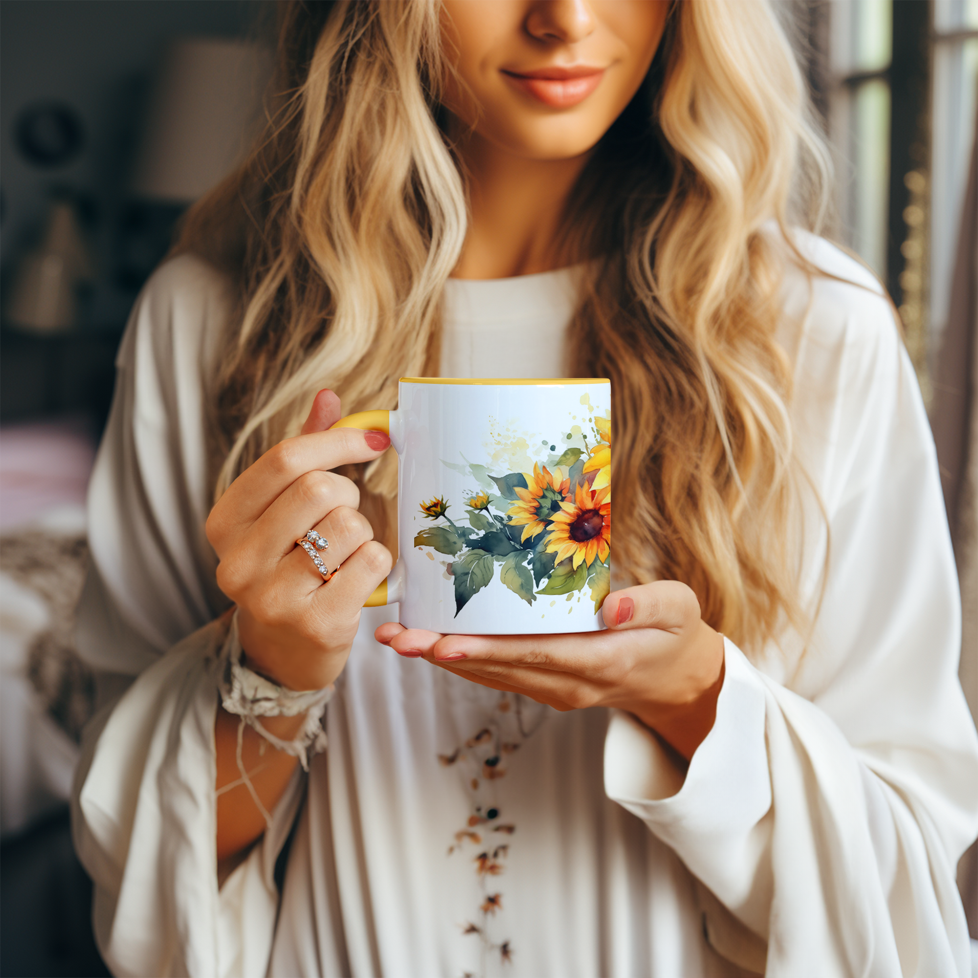 Sunflower Watercolour Mug - Bright Floral Coffee Cup, Artistic Garden Flowers Mug, Vibrant Botanical Tea Cup, Nature-Inspired Drinkware