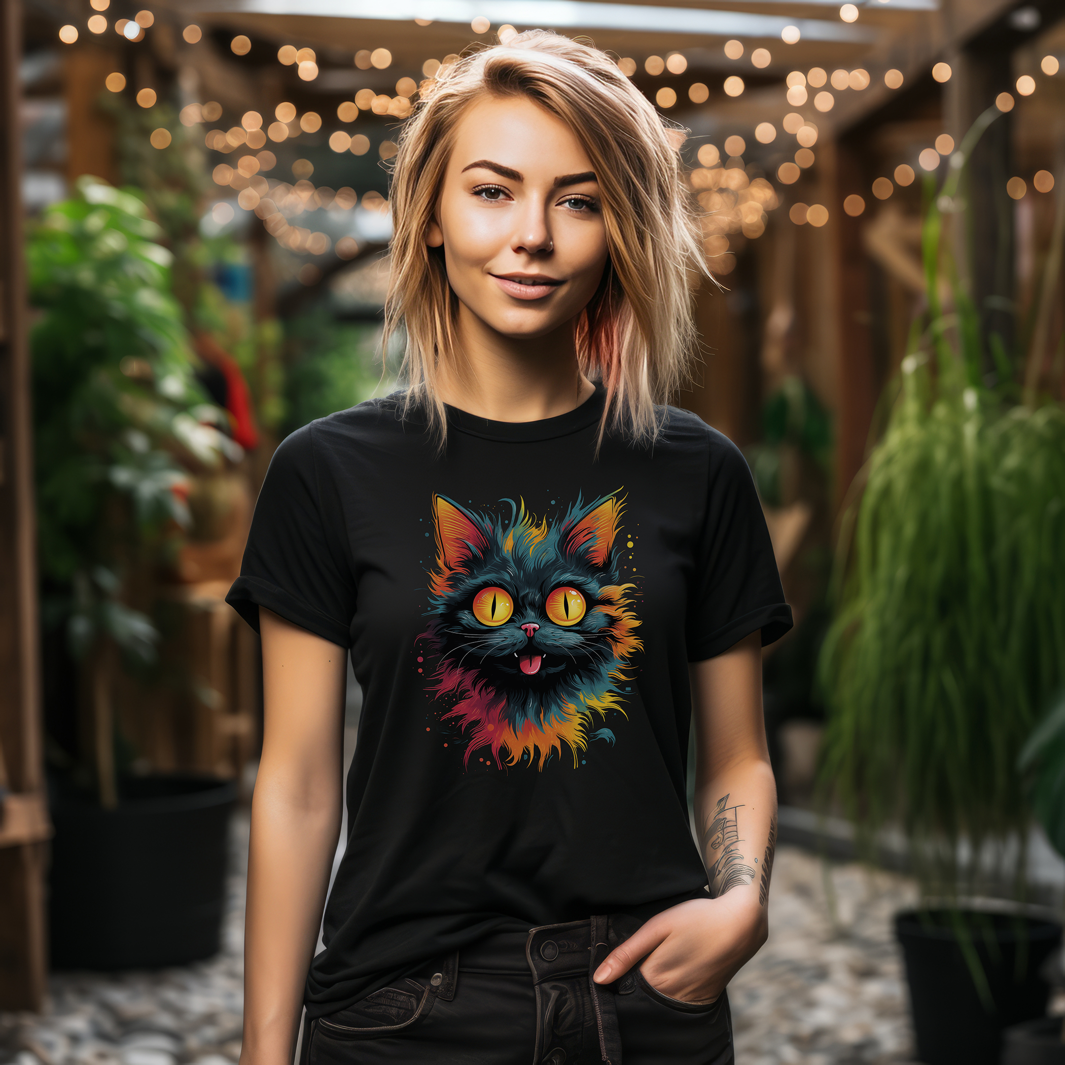 Colorful Cat Art Tee – Vibrant Comfort Fit Cotton Shirt