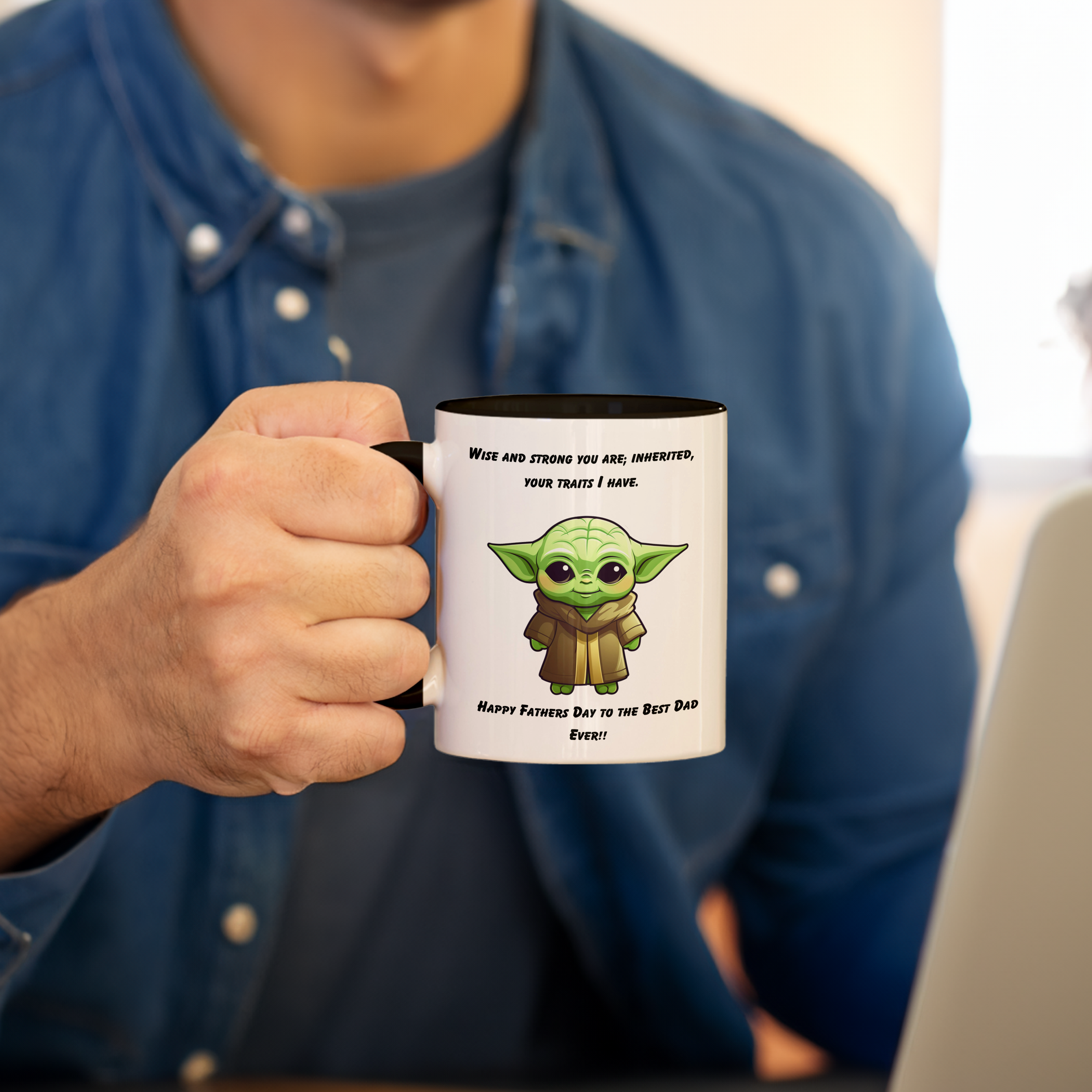 Wise Master Dad Mug - Father's Day Green Sage Coffee Cup with Color Accent, Fun Galactic Mentor 11oz Ceramic Mug